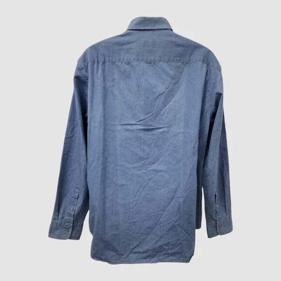 Brioni Men's Blue Vintaged Chambray Cotton Long-Sleeve Button Dress Shirt Sz XXL